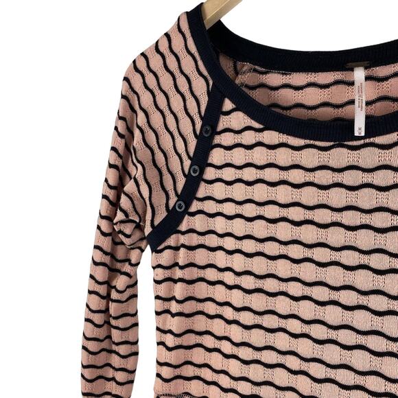 Free People Long Sleeve Peplum Top Womens M Pink Black Striped Pin Up Hourglass - Picture 6 of 11